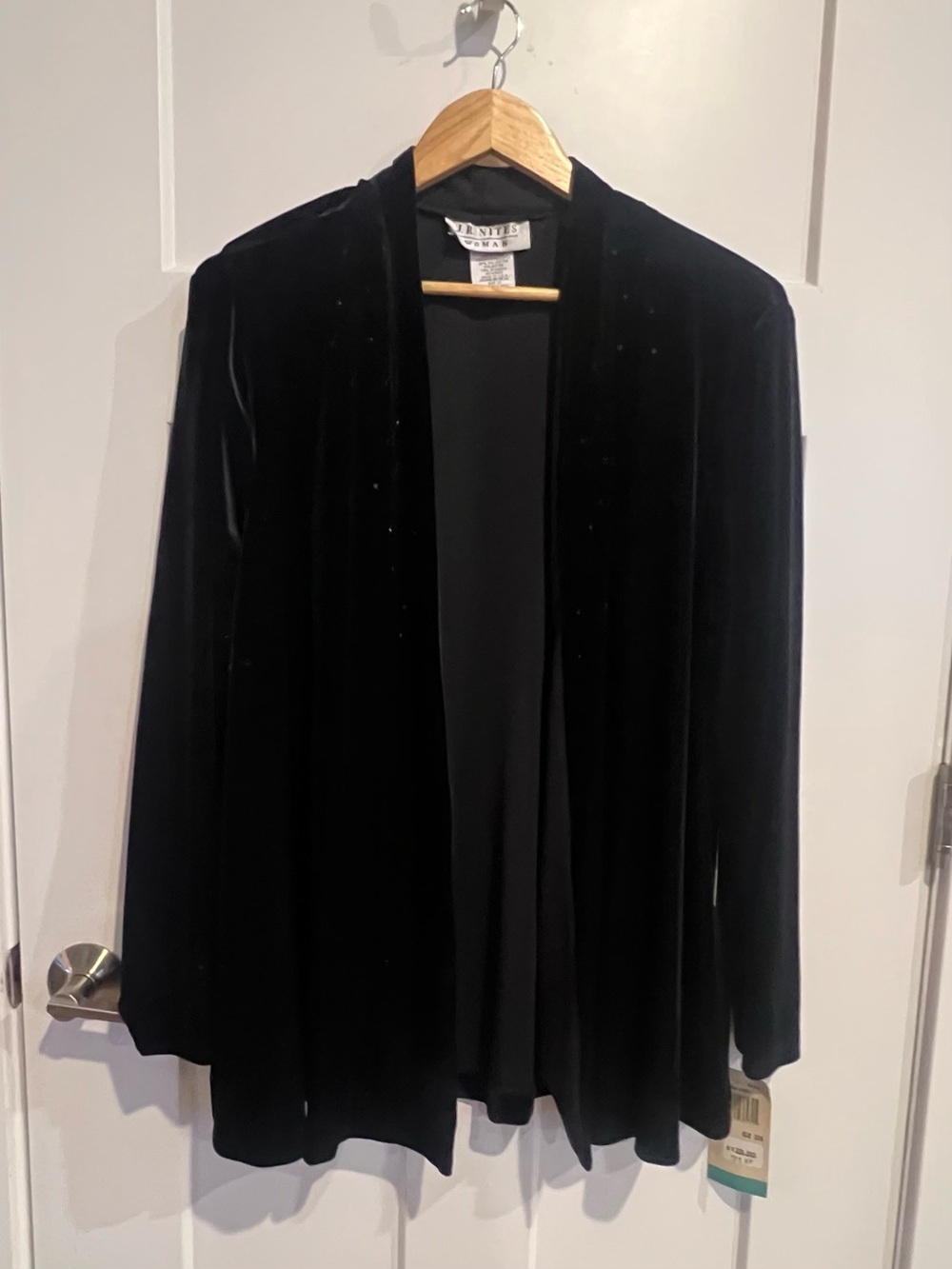 Nwt woman’s 2x j.r. Nites Velvet Open Cardigan Jacket Black Marshall fields
